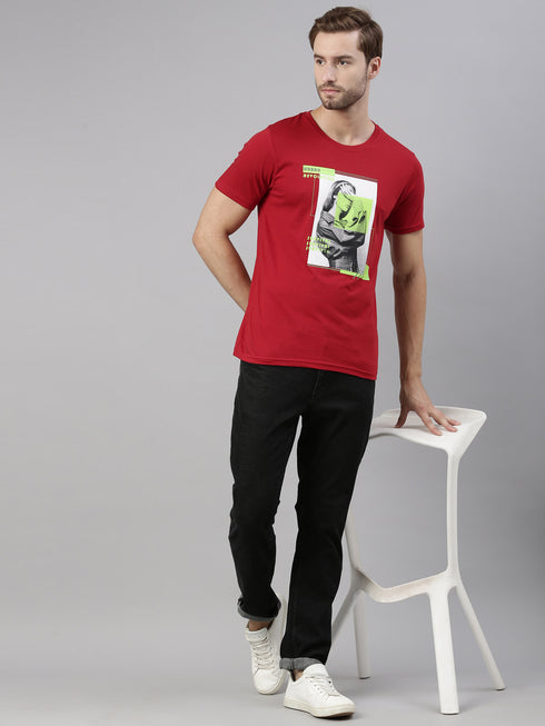 Red Printed Crew Neck Tshirt